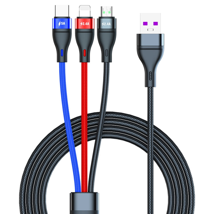 Cavo di ricarica rapida da USB a micro USB da 40 W 5 A + USB-C/Type-C + 8 pin, lunghezza cavo: 2 m, 2m Cavo di ricarica rapida da USB a micro USB da 40 W 5 A + USB-C/Type-C + 8 pin, lunghezza cavo: 2 m, 2m